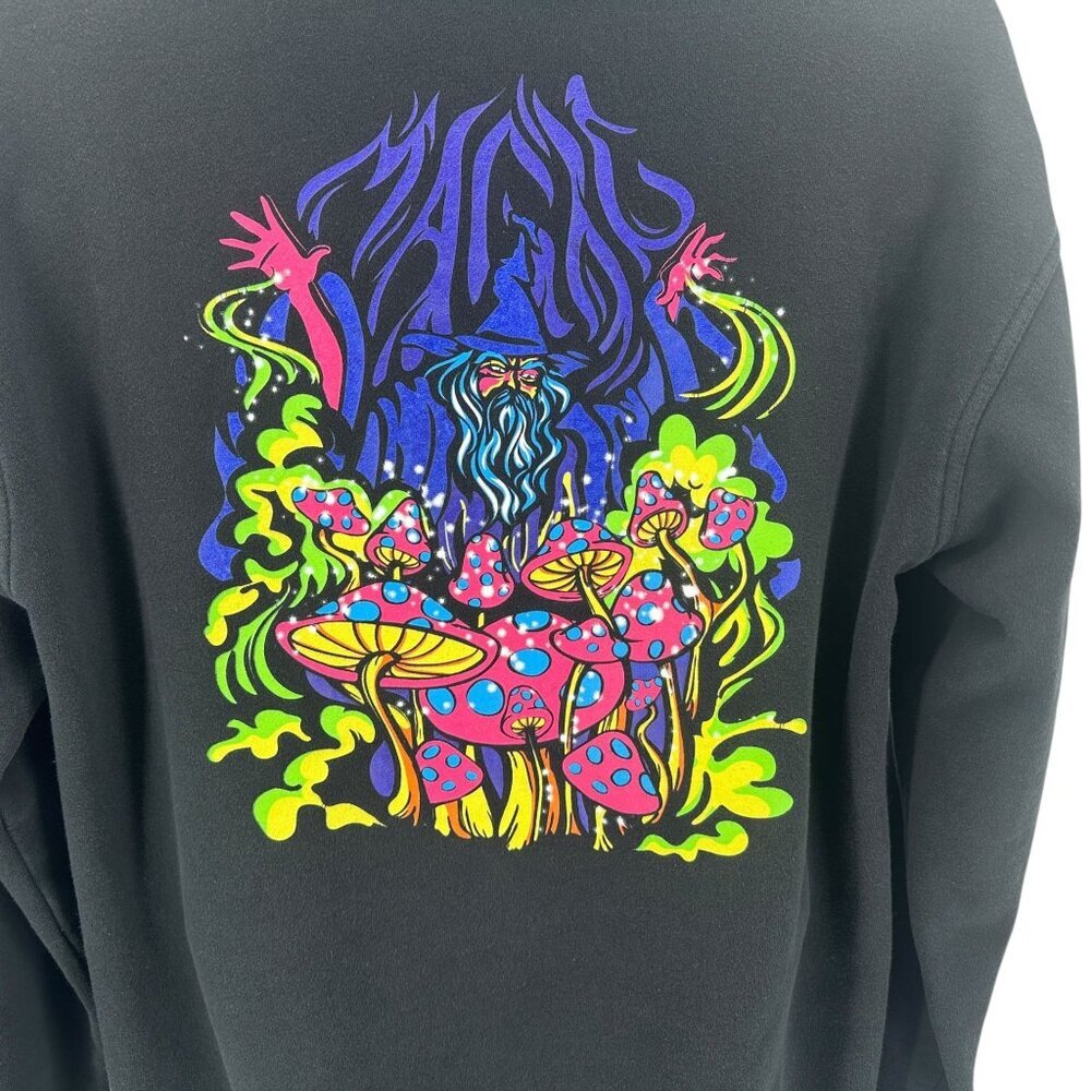 ALAB Mens Medium Hoodie Magic Mushroom Wizard Black Neon Sweatshirt - Picture 4 of 7